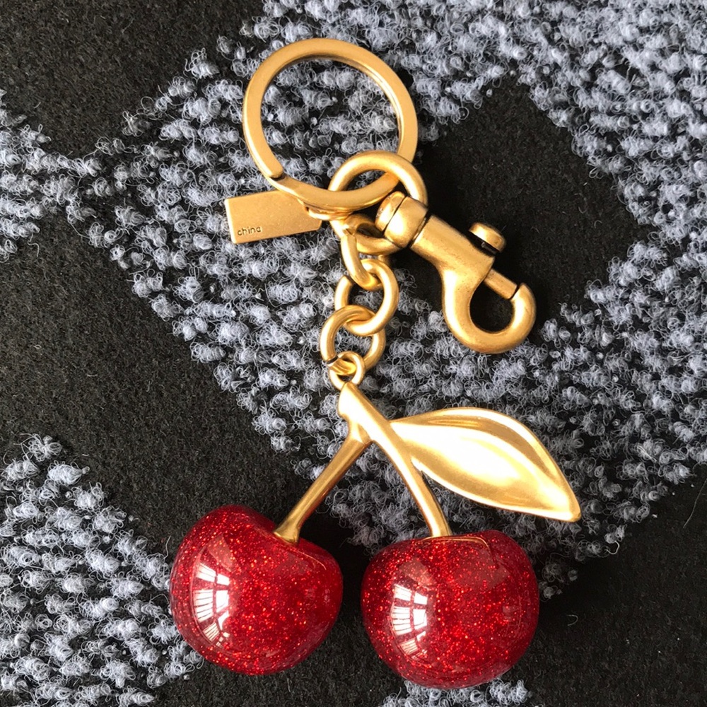 Coach Gold-Tone Cherry Keychain with Red Glitter Cherries - Picture 4 of 4